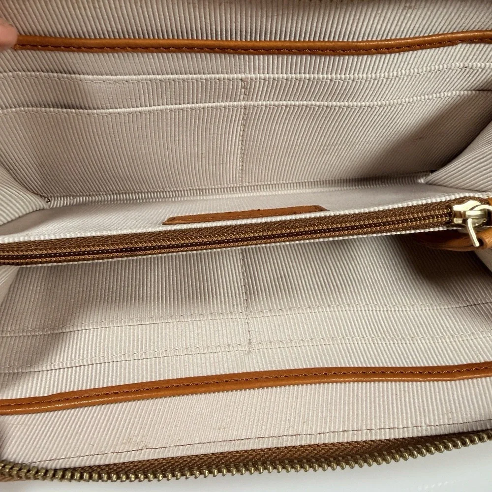 Margot New York Wallet Wrist Clutch Red Brown Leather Zipper